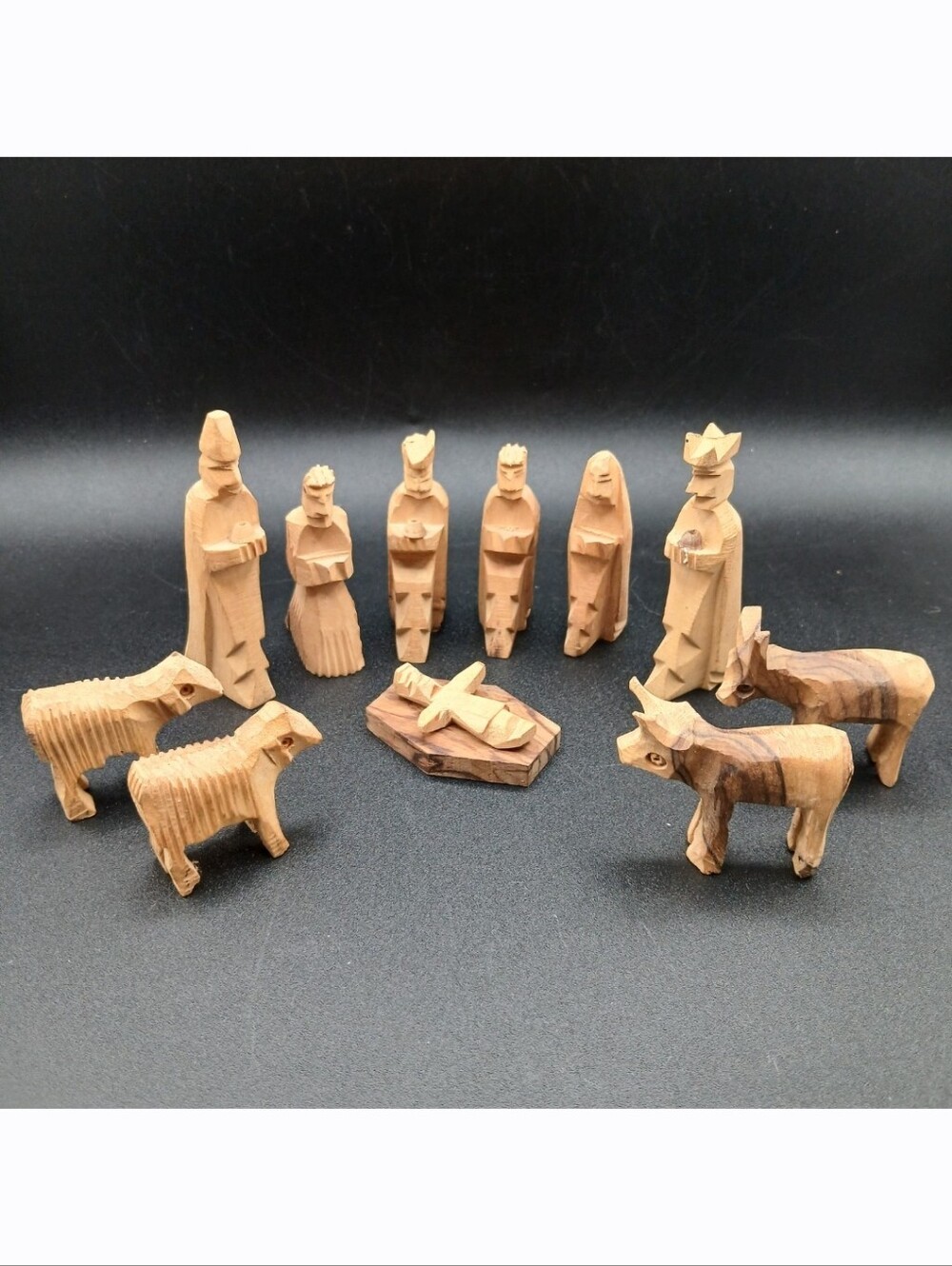 Vintage Hand Carved Wooden Wood Christmas 11 Pieces Nativity Scene Set Figurine